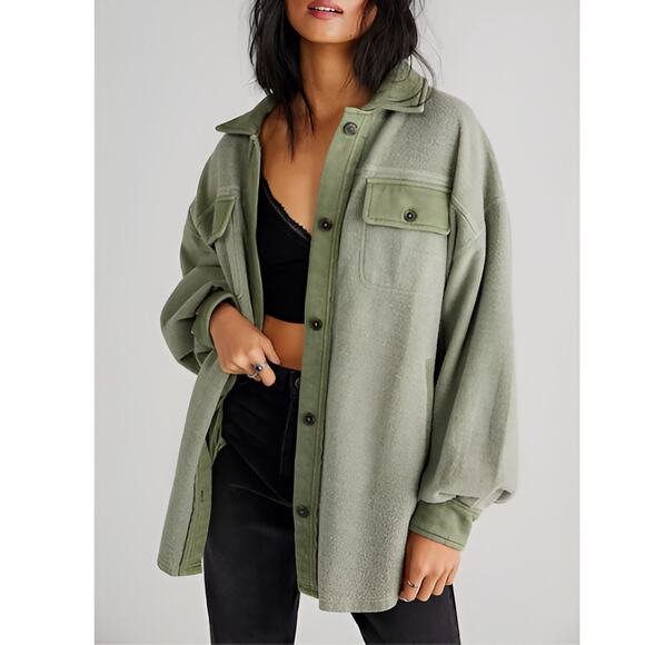 Free People Jackets & Blazers - Free People FP Womens Fall Ruby Oversized Distressed Shirt‎ Jacket Shacket XS